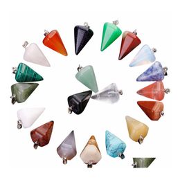 Charms Fashion Natural Stone Hexagonal Cone Pendant Mticolor For Diy Necklace Jewellery Making Drop Delivery Findings Components Dh7Gh