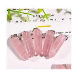 Charms Natural Stone Hexagonal Prism Opal Tigers Eye Pink Quartz Crystal Healing Chakra Pendants Diy Necklace Jewelry Accessories Dr Dh5Qw