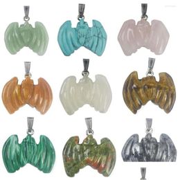 Charms Natural Semiprecious Stone Women Jewellery Making Agates Crystal Carved Bat Halloween Pendant For Diy Necklace Accessorie Dhqtm