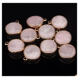 Charms Round Shape Natural Stone Rose Quartz Tiger Eyes Opal Pendant Diy For Druzy Necklace Earrings Jewelry Making Drop Delivery Fi Dhufx
