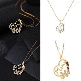 Pendant Necklaces Exquisite Fashion Heart Butterfly Necklace For Women Charm Love Mom Colorful Zircon Jewelry Classic Mother's Day Gift