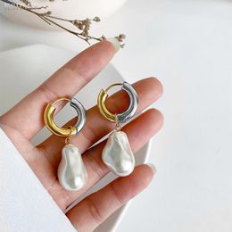 Stud Earrings Double Color Long Style Vintage Design Temperament Female 2023 Baroque Pearl Exquisite PendantStud