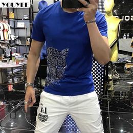 Men's T-Shirts Tshirt Men Leopard Rhinestone Top Quality Confortable Casual Slim Fit Summer Personalised Trend Plus Size Male Tee Clothing 5XL Z0221