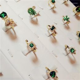 Cluster Rings S925 Open For Women Vintage Artificial Emerald Sterling Fine Jewelry Green Cubic Zirconia Ring Temperament Bijouterie