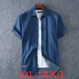 Men's Casual Shirts Size Large 3XL 5XL 6XL 7XL 8XL 100 Denim COTTON Shirt For Short Sleeves Summer Style Fashion Clothing 230221