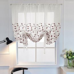 Curtain Household Embroidered Translucent Roman Shades Home Decorative Floral Gauze Door-curtain For Bedroom Windows Store