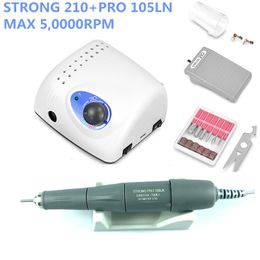 Nail Art Equipment Arrival STRONG 210 PRO 105 105L Handpiece 65W 45000500000rpm Nail Drills Manicure Machine Pedicure Electric File Bits 230220