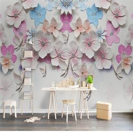 Wallpapers Custom 3D Po Peach Blossom Stereo Relief Pink Romantic Rose Wallpaper Dining Room Sofa TV Wall Bedroom