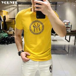 Men's T-Shirts Male Tees Diamonds Personality Trend Heavy Craft Letter Hot Drill Slim ONeck Man Tshirt HighQuality Multicolor Men Clothing Z0221