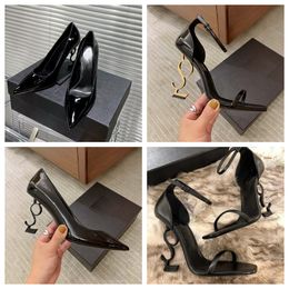 Women Dress Shoes Designer High Heels Womens Pumps Genuine Leather shoes Lady Sandals Wedding Black Golden Gold 10cm Heel slipper sandal