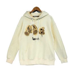 Erkek Hoodies Sweatshirt Kırık Başlı Ayı İşlemeli Yıldız Gözleri Kapşonlu Gevşek Amerikan Kadın Kazak T2302201