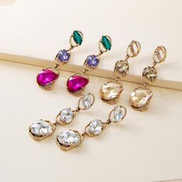 Stud Earrings Trendy Fashion Antique Gold Long Drop Earring Handmade Shiny Rhinestones Fuchsia Women Bridal Wedding Jewelry
