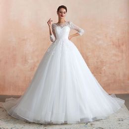 Frühling Sen Stil Retro Schatz Brautkleid Damen elegant und schlank einfache Spitze Langarm EN37365