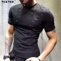 Men's T-Shirts Short Sleeve Tshirt Men's Summer Paste Diamond Round Neck Large Black Clothes Loose 2021 New Trend Fashion Handsome Especially Z0221