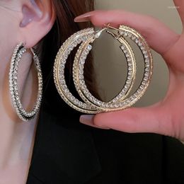 Hoop Earrings Minar Exaggerated Hollow Out Big Round Circle For Women Famale Bling Rhinestones Statement Earring Party Jewellery