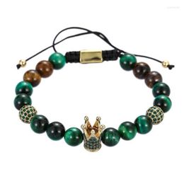 Charm Bracelets Beaded Bracelet / Men Ladies Green Blue Rose Gold Stainless Steel Bead Crown CZ Pave ZirconJewellery