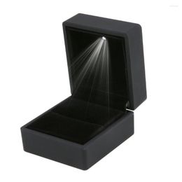 Jewelry Pouches Black Blue LED Lighted Earring Ring Gift Box Wedding Display Packaging Organizer Storage For Engagement &7