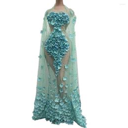 Stage Wear Luxury Fashion Celebrate Outfit Long Dress Women Birthday Costume Prom Green Flower Tail Dresses Evening Party