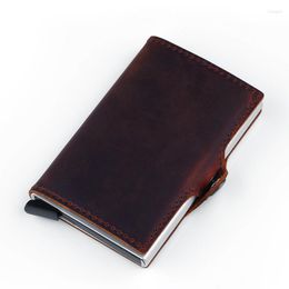 Card Holders Fashion Handmade Crazy Horse Genuine Leather Holder Men Business Wallet Can Hold 9 Cards