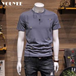 Men's T-Shirts Tshirt Men's 2022 New Trend Slim Fit Thin Breathable Embroidery Casual Round Neck Top Clothes Male Tees Designer Fashion 4XL Z0221