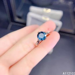 Cluster Rings KJJEAXCMY Fine Jewelry S925 Sterling Silver Inlaid Natural Blue Topaz Girl Noble Adjustable Ring Support Test Chinese Style