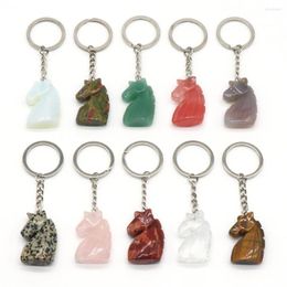 Keychains Fashion Horse Head Shape Natural Stone Car Key Women Bag Stainless Steel Keychain Pendant Jewellery Accessories Gifts