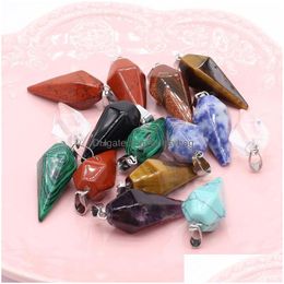 Charms 2022 Natural Stone Semiprecious Rough Mineral Agate Gem Diamond Pendant For Making Diy Necklace Accessories Size 15X25M Dhcfv