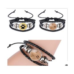 Charm Bracelets Noosa 18Mm Snap Buttons Bracelet Mtilayer Paw Footprint Braided Leather For Women Men Snaps Jewellery Drop Delivery Dhk7A