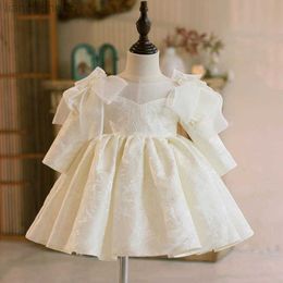 Girl's Dresses High-End Children's Baptism Princess Evening Gown Bow Bead Design Wedding Birthday Eid Party Dresses For Girls A2281 W0221