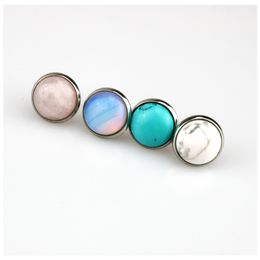Stud Fashion Round 12Mm Natural Stone Earrings Turquoise Stainless Steel Handmade For Women Jewellery Drop Delivery Dhqyy