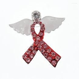 Brooches 30pcs/lot Pink Ribbon Rhinestone Angel Wing Brooch Pin Breast Cancer Awareness AIDS Jewellery