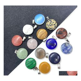 Charms Colorf Crystal Stone Round Pendant For Jewellery Making Chakra Reiki Healing Green Aventurine Pendants Wholesale Drop Delivery Dhnct