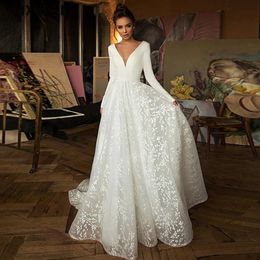 Party Dresses YEEH Elegant Long Sleeve Bridal Civil Ball Gown Floral Print Wedding Dress Sexy Lace Custom Made Vestidos De Novia 230221