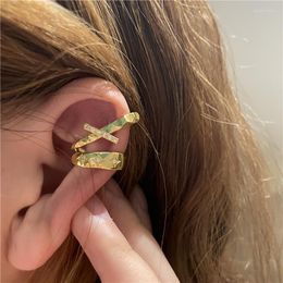 Backs Earrings Punk Gothic Gold Silver Color Double Layers Crystal Cross Earcuff Clip On For Women Kpop Earcuffs Accessories