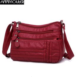 Evening Bags Annmouler Fashion Women Pu Soft Leather Shoulder Multilayer Crossbody Quality Small Brand Red Handbag Purses 230220