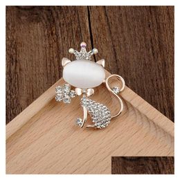 Pins Brooches New European Version Of Opal Brooch Cat Pin Female Fashion Creative Clothing Accessories Manufacturers Who Dhxcm