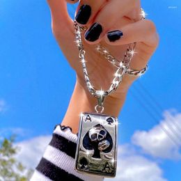 Pendant Necklaces Halloween Woman Man Couple Necklace Personality Poker Skull Chain Sweet Cool Spades Square Jewellery