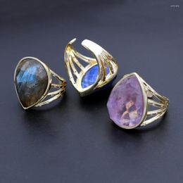 Cluster Rings 1pc Fashion CZ Paved Ring Natural Facted Teardrop Amethyst Lapis Labradorite Stone Open Finger Wedding Party Gift
