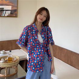 Women's Blouses 2023chic Korean Version Of The Small Strawberry Print Loose Short-sleeved Top Sunscreen Blouse Female