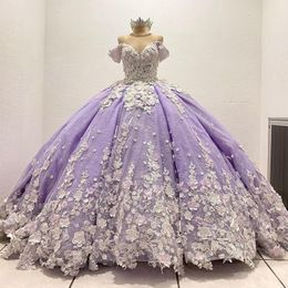 Party Dresses 14566IENA Lavender Lace 3D Flowers Quinceanera Prom Sweet 16 Princess vestidos de 15 PLUS SIZE 230221