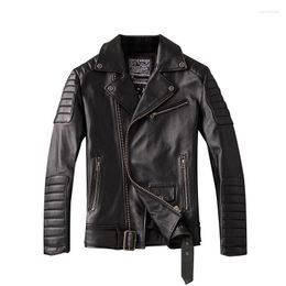 Men's Jackets Genuine Leather Clothes Men's Short Slim Top Layer Cowhide Embroidery Jacket Coat