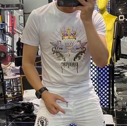 Men's T-Shirts Mercerized Hot Diamonds Glistening Design Male fashion Slim fit Casual tide Tees Black White yellow young men pluz size Trend Short Sleeve Clothes M-5XL