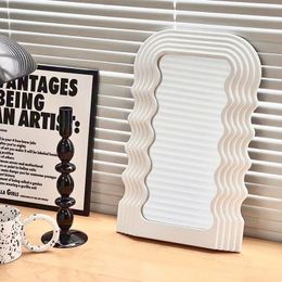 Decorative Objects Figurines Creative Desktop Wave Mirror Cosmetic Bathroom Plastic Framed s for Home Wall Gold 230221