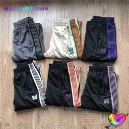 Men's Pants Multicolor Stripe Needles Pants Men Women High Quality Classic Embroidered Butterfly AWGE Needles Track Pants 022123H