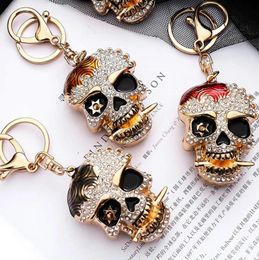creative metal rhinestone skull head keychains pendant mens skeleton keychain ladies bag accessories gift