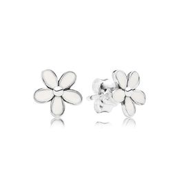 Новая белая эмаль Daisy Stud Serging Arriging Box Set Jewelry для Pandora 925 Серьги серебряных цветов для женщин 248K