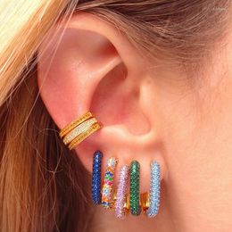 Hoop Earrings Geometric Rectangle Rainbow Mirco Pave Zirconia For Women Luxury Crystal Ear Buckle Piercing Earing Jewellery KCE200