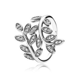CZ Diamond Sparkling Leaf RING Real Sterling Silver for Pandora Wedding Party designer Jewellery For Women Girlfriend Gift luxury Rings with Original Retail Box Set