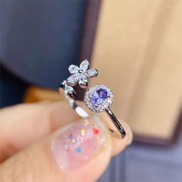 Cluster Rings Natural Tanzanite Ring Oval Cut Blue Gemstone Genuine Sterling Silver December Birthstone Flower Style