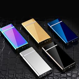 Colorful Zinc Alloy Lighters Windproof USB Cyclic Charging Double ARC Lighter Portable Innovative Design LED Light Switch Herb Cigarette Tobacco Smoking Holder